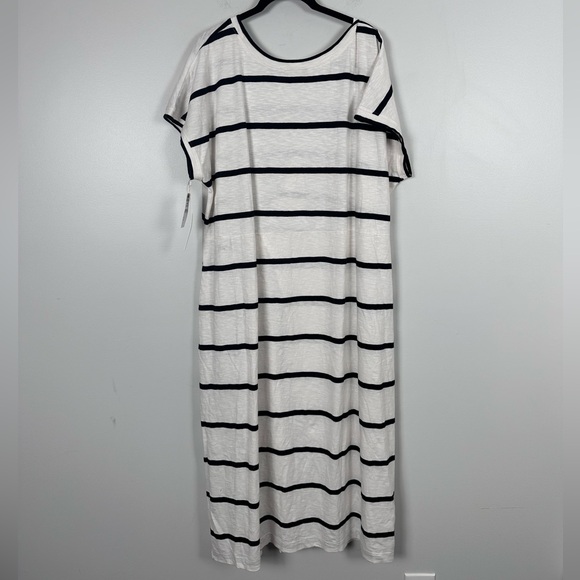 CASLON Twist Waist Organic Cotton Midi T-Shirt Dress - Ivory Cloud- Black Stripe - Picture 7 of 8